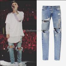 Mens Designer RedLine Rockstar Justin Bieber Kanye WEST Yeezy Ripped Skinny Denim Jeans for High Quality fear of God Fear Men