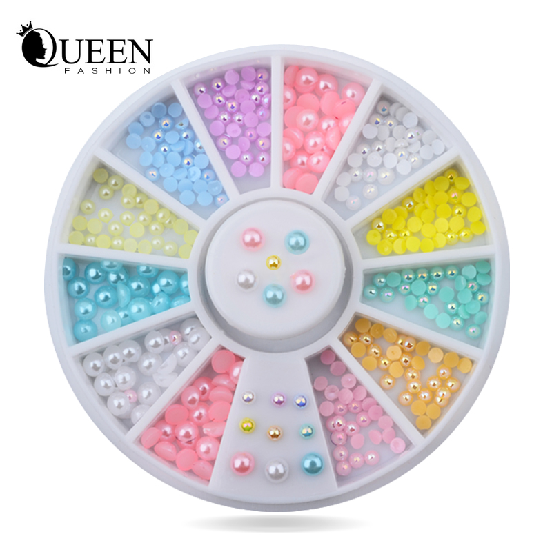 Hot 12colors Mix Sizes Pearl Nail Art Stickers Tips Decoration Wheel Glitter Nail Rhinestone Decoration Tools