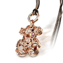 New Bear Necklace 18K Rose Gold Plated Rhinestone Crystal Jewelry Long Luxury Bear Fashion Necklaces For