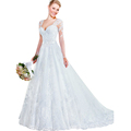 Vestidos de Noiva Sweetheart Wedding Dresses Long Transparent Sleeve Lace Appliques Beading Sheer Back With Button