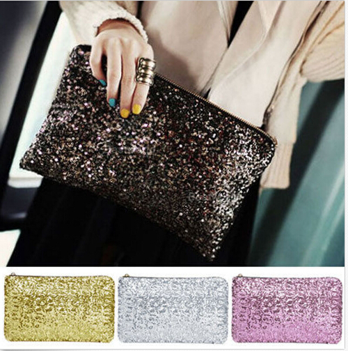 Free Shipping Dazzling Sequins Handbag Party Evening Bag Wallet Purse Glitter Spangle Day Clutches
