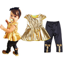 Baby Girls Gold Clothing 2 Pieces Set Tops and Long Pants Casual Clothes Sets Outfits Children Princess Shirt Pants