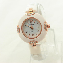 Copia plastic band cerámica, chapado en oro de la aleación con cristal decoración + anillo de plástico, Gerryda cerámica señora del reloj de moda, 512