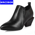 2017 New Spring Woman Genuine leather Sexy Hoof Heels Pointed Toe Pumps Madam Fashion comfortable high