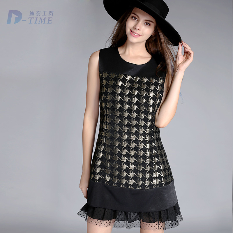 Plus size design elegant women sleeveless autumn dress lace patchwork women A line dress 5XL big