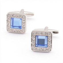New Fashion Christmas Square with Blue Rhinestone Cufflinks Mens Shirt Cuff Button Gifts for Men Laser Plating Cuff link gemelos