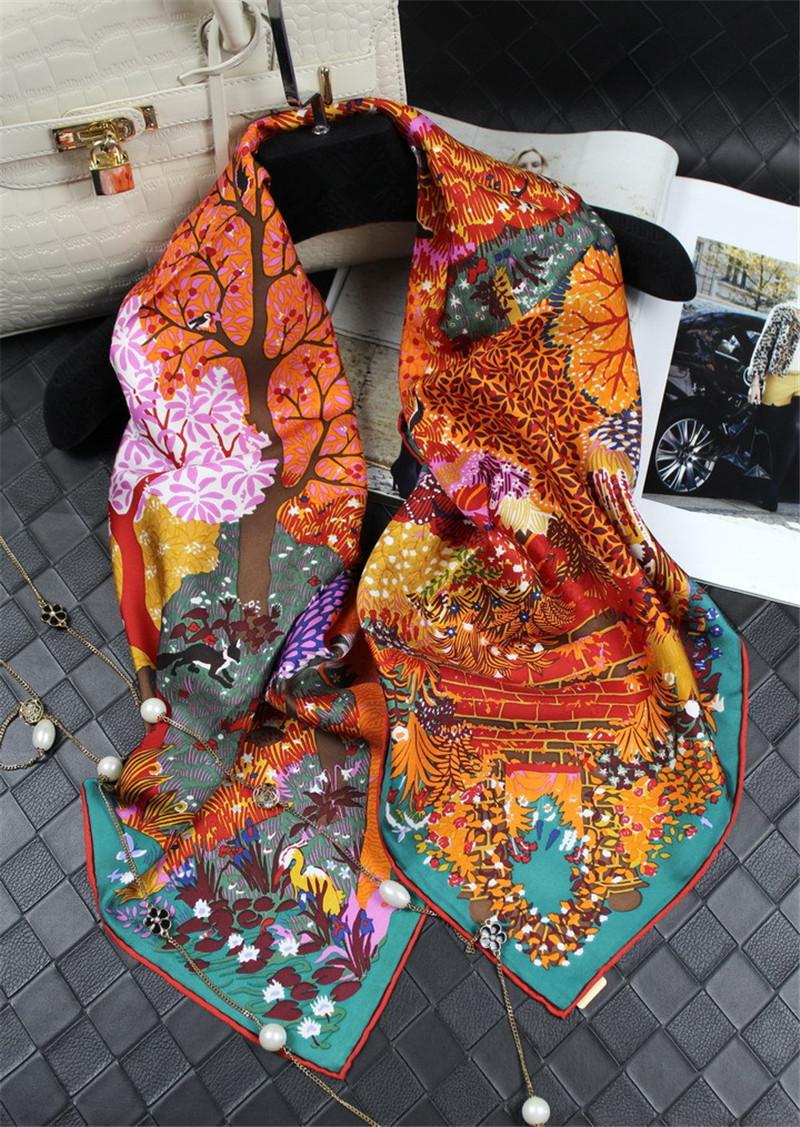 Handmade Rim Twill Silk Scarf Women Square Scarfs Shawls And Scarves Hijab Poncho Cape Bufandas Foulard Echarpe 90x90cm SF0305