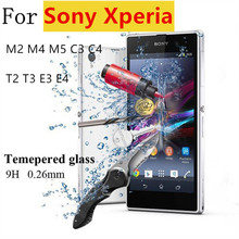 Premium 0.26mm 9H Tempered Glass Film Explosion Proof Screen Protector For Sony Xperia M2 M4 M5 C3 C4 T2 T3 E3 E4 + Cleaning Kit