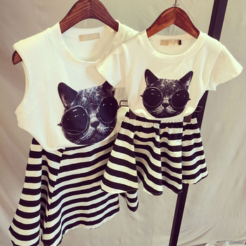 2015 летний стиль соответствия мать дочь одежда печать милый кот семья установить одежду для матери и дочери семья посмотрите