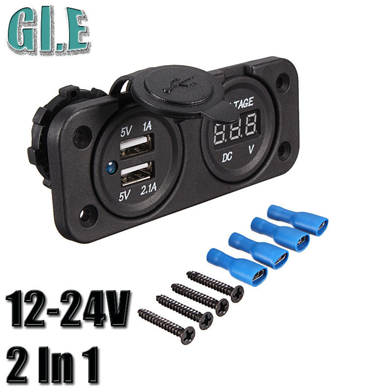 12-24V-Car-Motorcycle-Cigarette-Lighter-Power-DualUSB-Port-Charger-Adapter-Voltmeter-Plug-Socket-Splitter-Outlet
