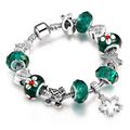 Fashion Accessories Silver Charm Bracelet Green European Glass Beads Clover Pendant Bracelets for Girls Women Jewelry