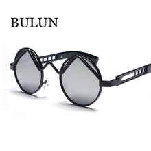 BULUN Metal Steampunk Round Sunglasses Women Brand Designer Fashion Vintage Curved Frame Sun Glasses Oculos De Sol Feminino