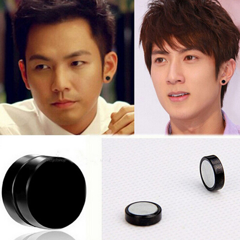 2sets Anium Steel Mens Women Trendy Round Magnetic Clip Black 2sets Anium Steel Mens Women Trendy Round Magnetic Clip Black Stud Earrings Magnet Magic Uni Nice Plus Size Clothing