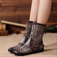 2016 genuine leather handmade female cool boots vintage cutout women boots flat comfortable casual boots women