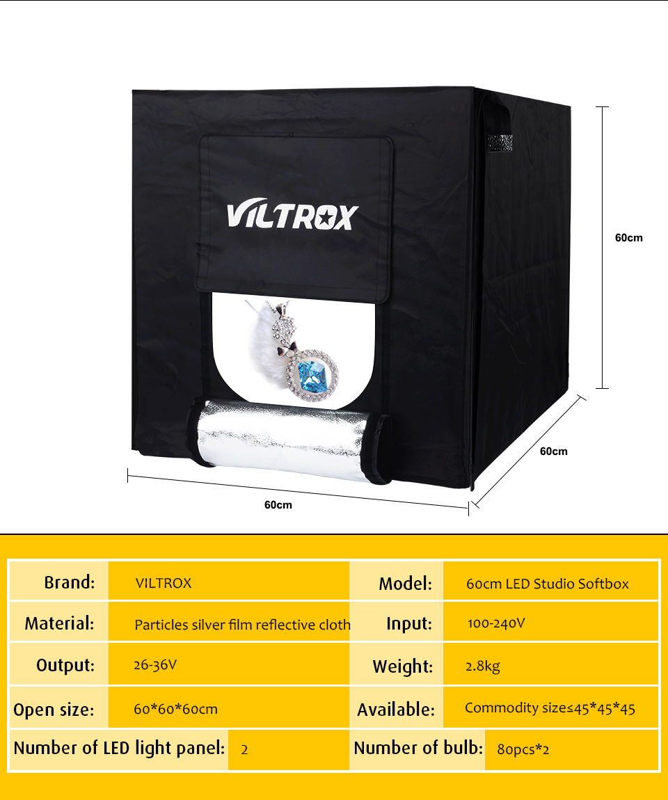 viltrox 60 60cm led fotograf studyosu softbox cekim isigi cadiri yumusak kutu tasinabilir canta ac adaptoru taki oyuncaklar soft box photo studio softboxlight tent aliexpress