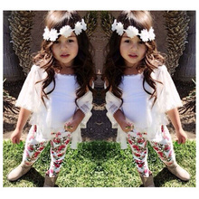 New Baby Girl Casual Clothes Suit Cotton Flower Girl White Kimono Coat+ Vest+ Printed Pants 3 Pcs/Sets Kids Girl Clothing Set