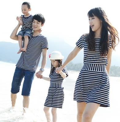 Summer Striped Casual Dress2015New Arrival Matching Mother Daughter Clothes Bow Patchwork Family Matching Outfits Cotton Dresses1