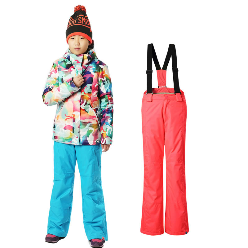 Gsou snow children’s ski suit set girls camouflage skiing suit kids snowboarding suit jacket and pants waterproof 10K windproof