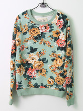 Free Shipping ! 2014 New Spring/Fall women’s overall floral printed basic cotton/polyester french terry pullover sweatshirt