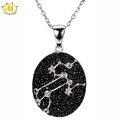 Hutang Leo Sign Black Spinel White Topaz Pendant Solid 925 Sterling Silver Necklace free chain