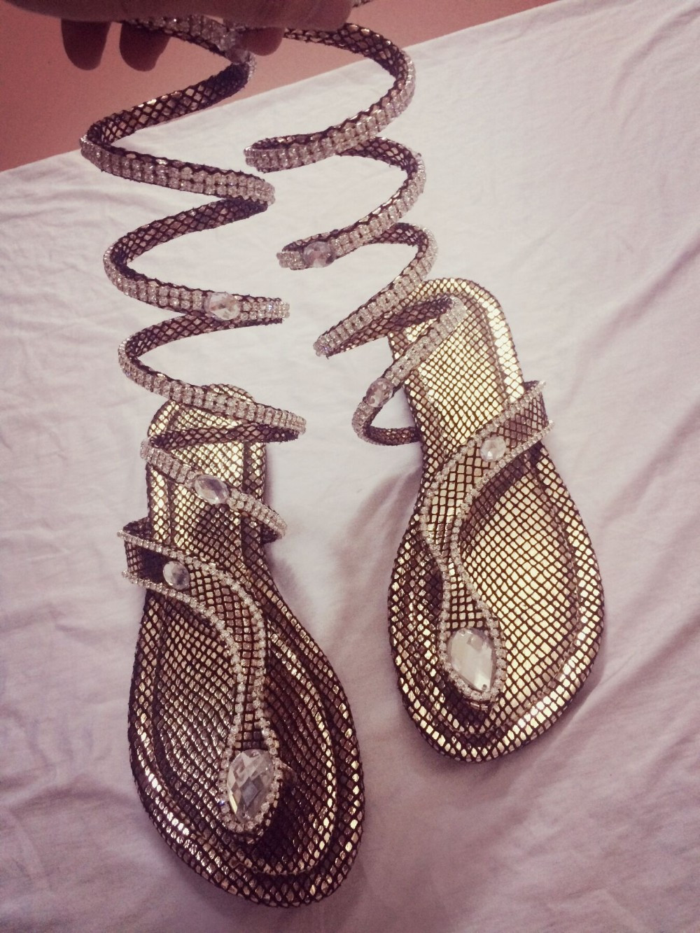 snake rhinestone sandals