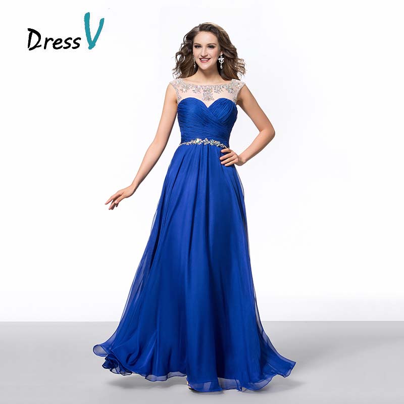 Long royal blue chiffon dress - Dress on sale