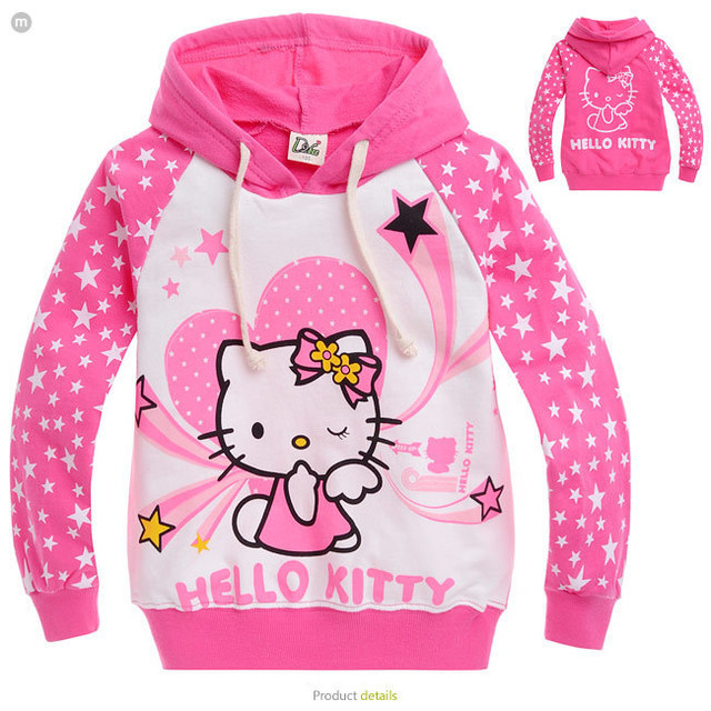 2015 новая Коллекция Весна Hello Kitty девушки одежда с длинным рукавом дети Толстовки и Кофты толстовки кофты Хлопка
