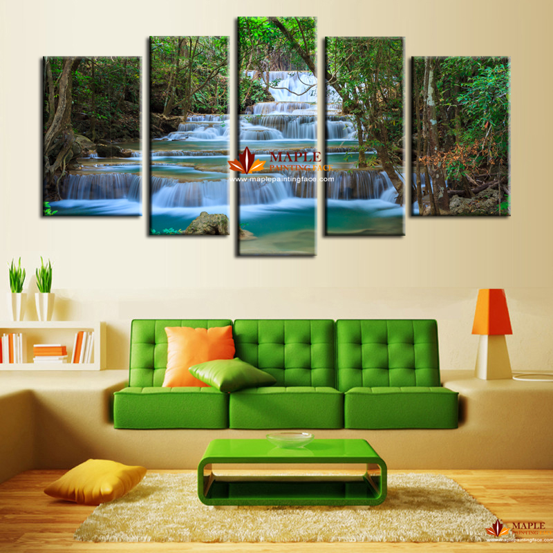 5 Panel Canvas Art Waterfall Painting Wall Picture Home Decoration Living Room Canvas Print ...