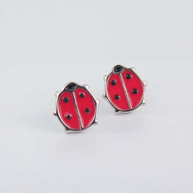 Ladybug Sterling Silver Red Resin Dangle Hook Earrings
