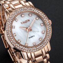 Brand Quartz watches women fashion dress watch stainless steel around rhinestone dial lady bracelet wristwatches 2 color choose