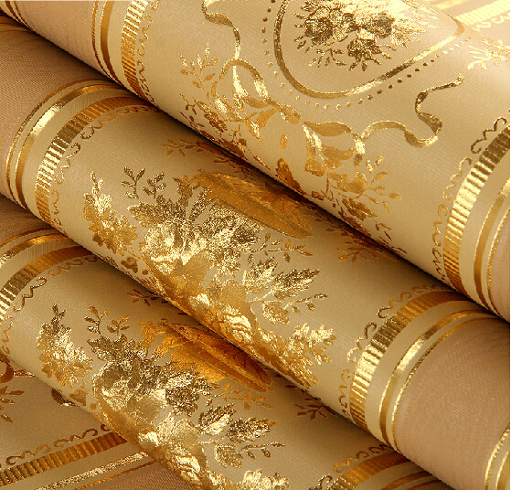 European Luxury Gold Foil Wallpaper 3D Floral Striped Wallpaper Roll Living Room TV Wall Paper Waterproof Papel De Parede Roll