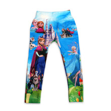 2015 Digital Printing Kids Pants Fashion Baby Cartoon Anna Elsa Pattern Leggings For Boy Girl 4