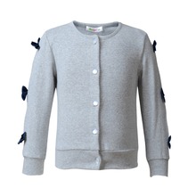 Free Shipping Girl Knit Cardigan Cotton Bow knot Baby Girl Blouses Kid Outwear O Neck Long