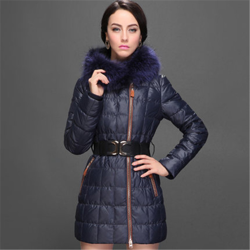 Womens Winter Jackets And Coats 2015 Winter Fur Collar White Duck Down Jacket Women Long Thick European Warm Coat LJ3533