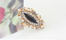 2015 New Fashion Resizable Crystal Gold Plated Pearl Rings For Woman Luxury Vintage Fine Sapphire Wedding
