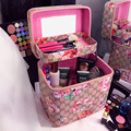 New Vintage Printing Cosmetic Bag Large Capacity Portable Toiletry Bag Women Double Layer Makeup Bags Travel