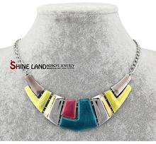 Fashion Jewelry 2015 Women Channel Necklace Ethnic Silver Plated Colorful Enamel Chunky Statement Choker Necklace