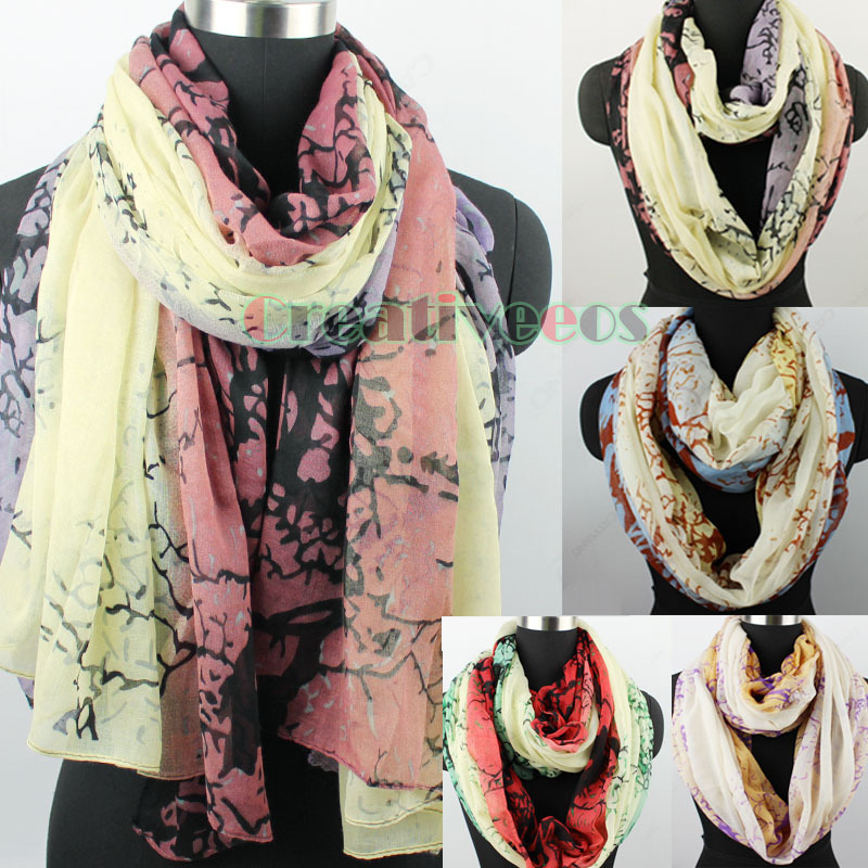 Women s Tornado Scrawl Print Long Scarf Infinity 2 Loop Cowl Circle Casual Scaf