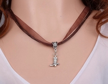 Cowboy Shoes Necklace Pendant Vintage Silver Charms Collar Mixed Organza Waxen Cord Choker Fashion Jewelry DIY For Women Z221