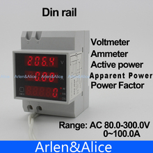 Din rail LED display voltmeter ammeter with active and reactive power and power factor Din-rail range AC 80.0-300.0V 0-100.0A