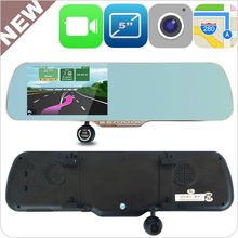2014 New 5.0 Inch Touch Android GPS WiFi FM G-Sensor FHD 1080P Parking Car Dvrs Rearview Mirror Dash Cam Car DVR Dual Camera GPS