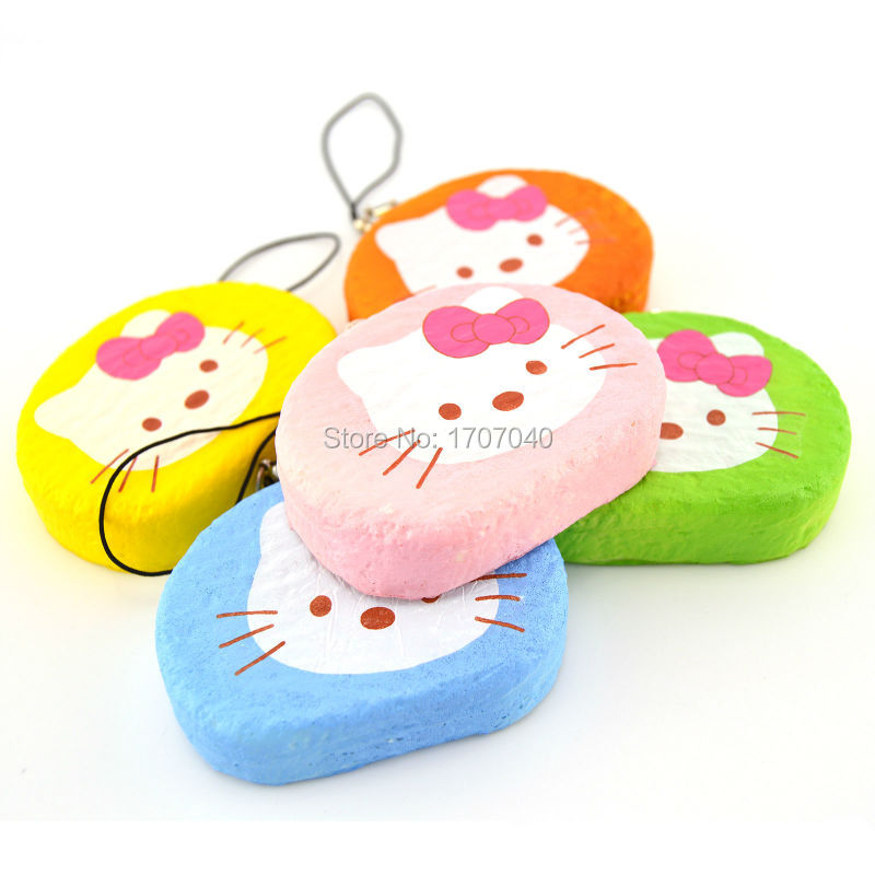 30 pieces/lot Cute Squishy Cake Soft Bread Perfume Hello Kitty Cartoon Cake Phone Straps Kids Toy Wholesale