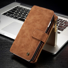 Brand Luxury Leather Case for iPhone 7 Plus Magnetic Wallet Cover Zipper Bag for iPhone 7 Plus Multifunctional Mobile Phone Case
