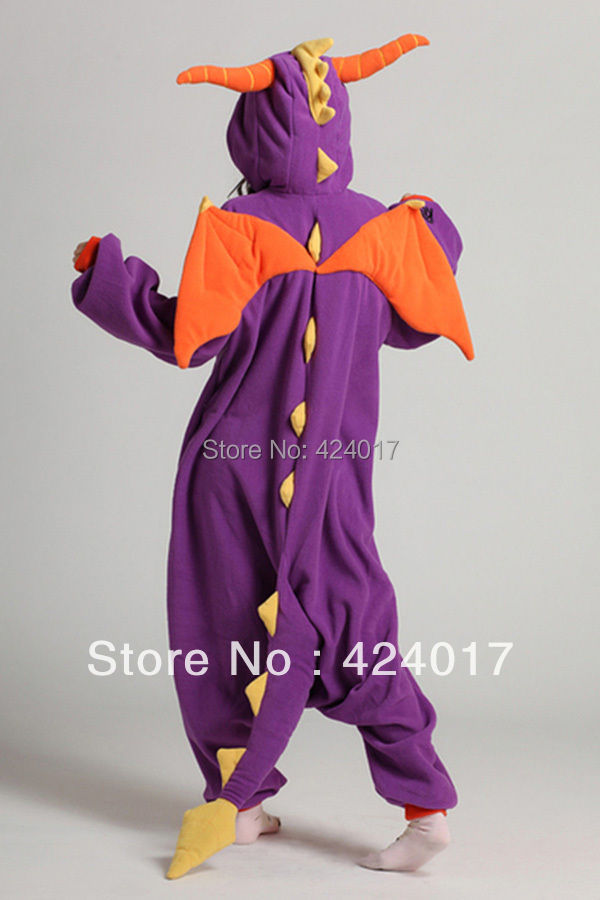 2015 Fashion Adult Pajamas Cosplay Costume Japan Anime Purple Spyro Dragon Cute Flannel Animal Onesie Pyjama