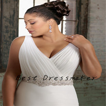 Hot Selling V Neck A line Wedding Dress Diomand Beaded Sash 2016 Robe de Mariage Vestido de Noiva Plus Size Custom Made