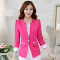 Casual Blazer Coat Women 2016 Spring Summer New Fashion Elegant V Neck Single Breasted Candy Color