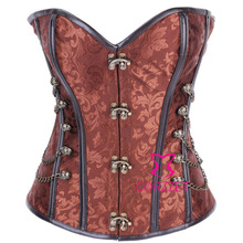New Sexy Strapless Lace Up Steel Bone Brown Steampunk Corset Top Bustier Women Burlesque Corpete Corselet corpetes e espartilhos
