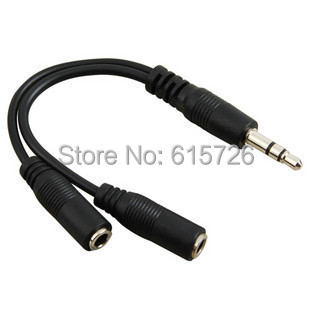 Free shipping black 3 5mm 1 in 2 couples audio line Earbud Headset Headphone Earphone Splitter
