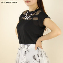 Summer Lace Women Blouse Sheer Hollow Elegant Ladies Chiffon Shirt White and Black Choose 1 pcs Clothes