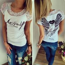 women blouses angle wing printed shirts 2016 summer roupas lace top camisa blusa ropa mujer korean fashion clothing blouse shirt